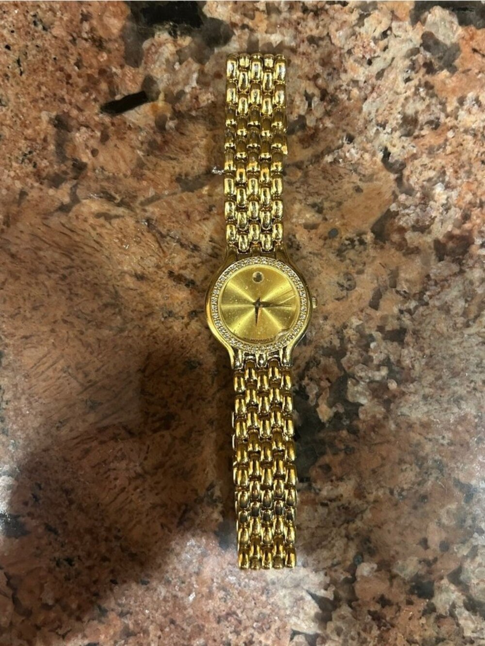 Movado Women’s Museum Watch 25mm Dial Gold Tone Diamond Bezel Rare Find Preloved